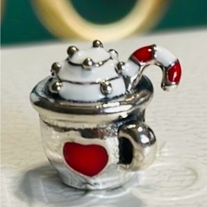 Pandora Silver Warm Your Heart Mocha Charm with Red Heart and Candy Cane